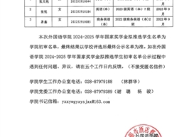 成都银杏酒店管理学院外国语学院2024-2025学年国家奖学金拟推选学生初审名单公示